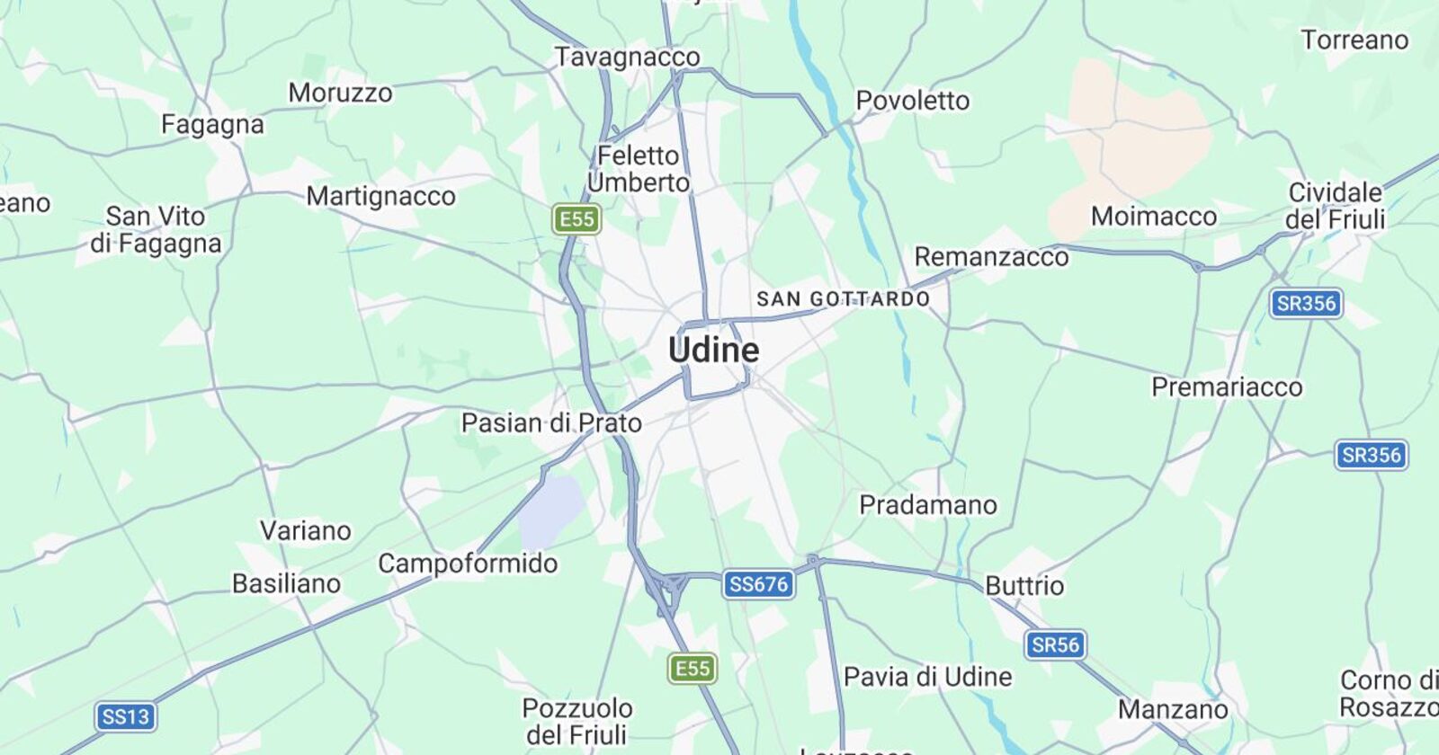 Mappa che mostra la posizione del Comune di Udine e dei principali comuni limitrofi.